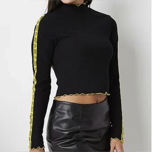 JUICY COUTURE Black Rib Knit Lettuce Trim Mock Turtleneck Retro Y2K Hip Hop 2X